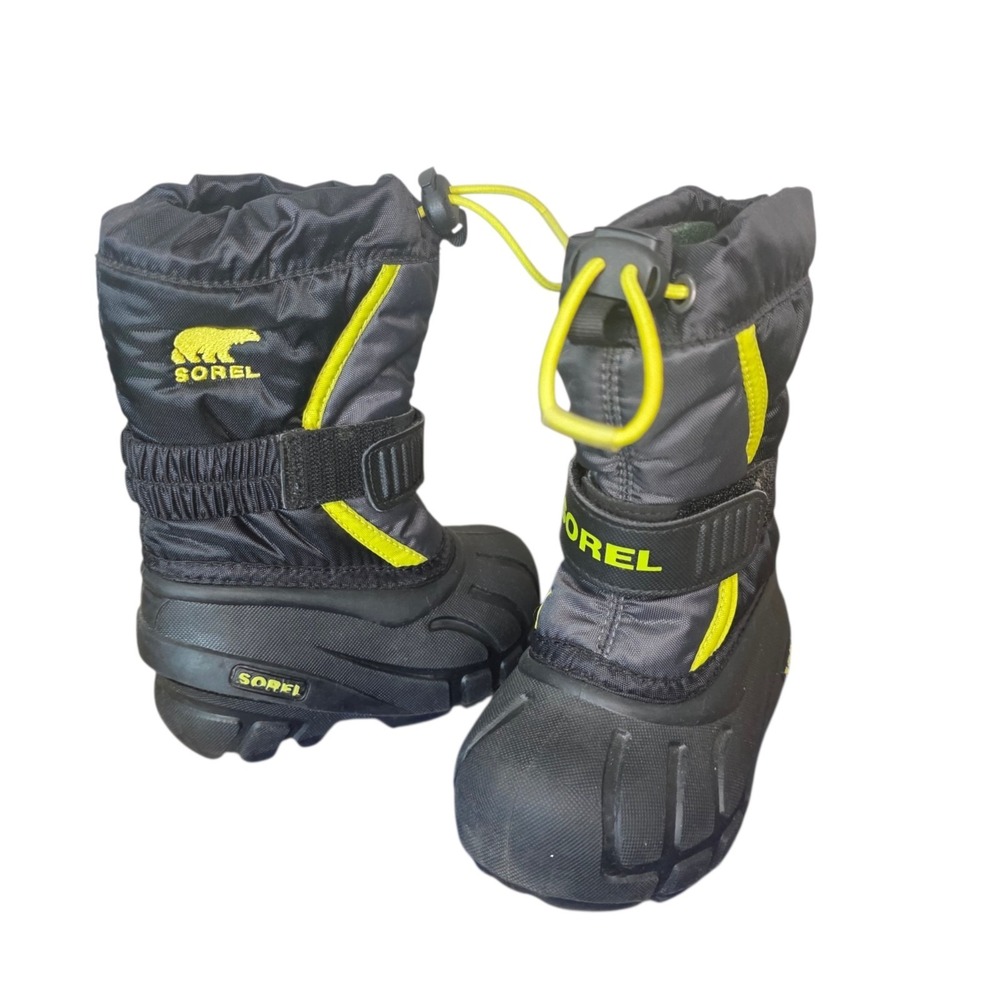 Sorel Youth Flurry NV1885-012 Kids 6 Black Yellow Waterproof Winter Snow Boots